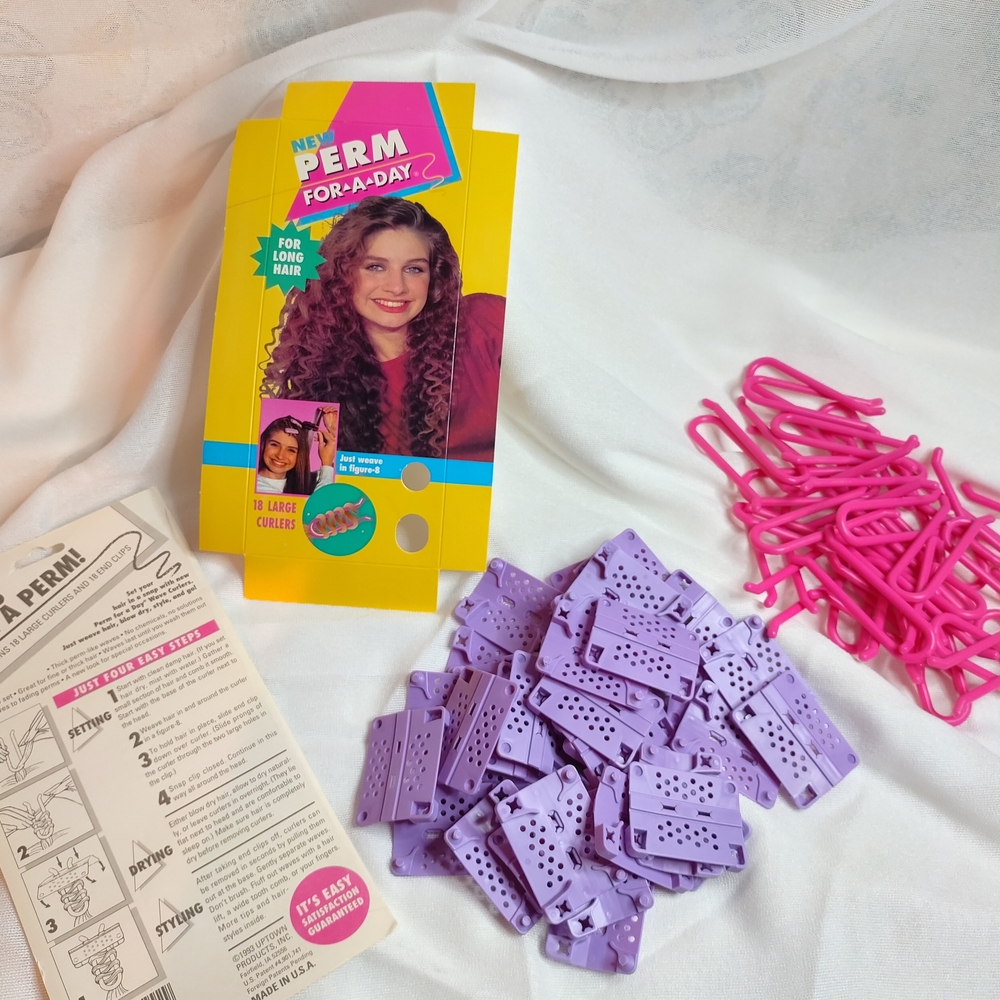 Perm For-A-Day Hair Curlers with Pink Clips - Purple & Pink